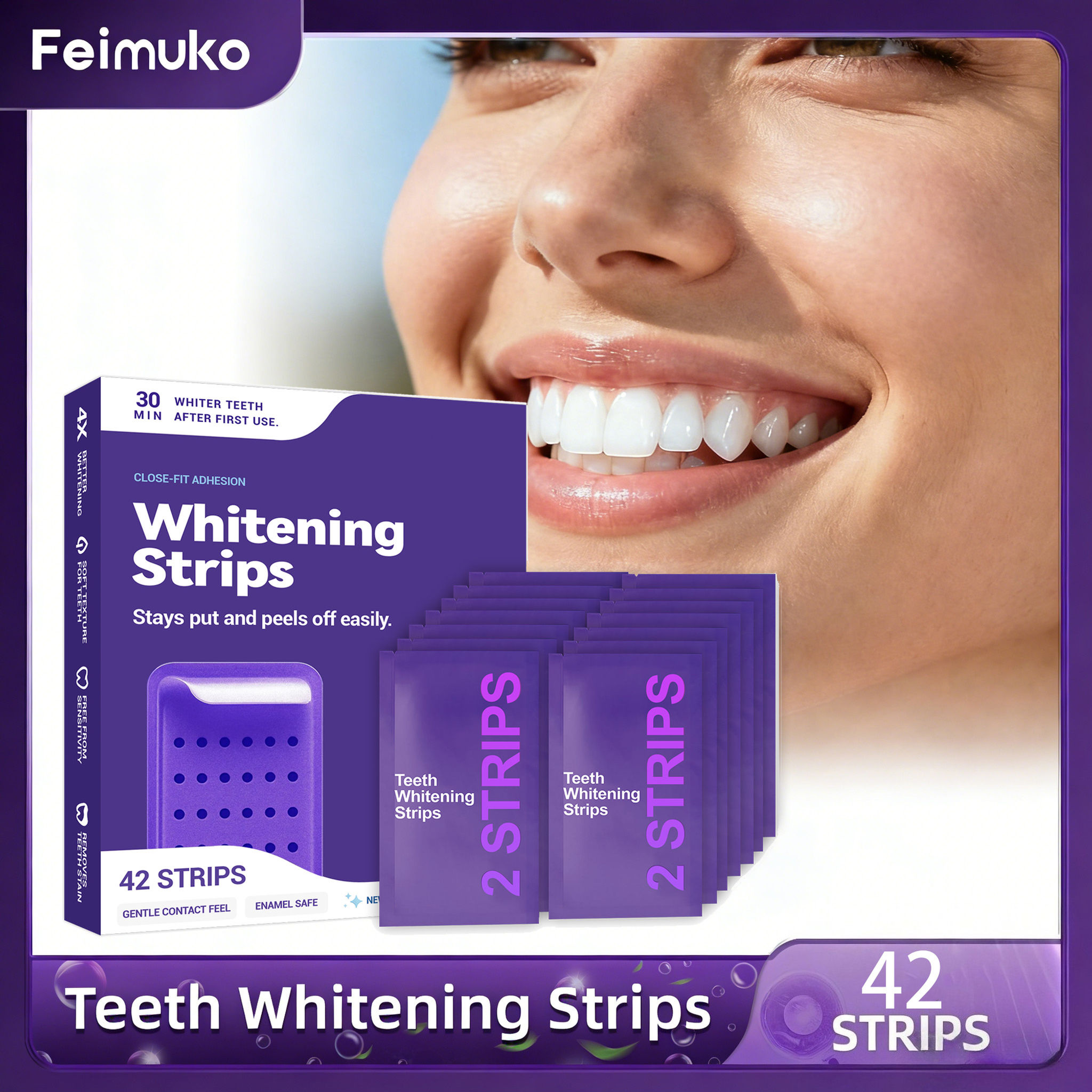 Purple Teeth Whitening Strips Improve Dental Yellowing Oral Cleaning Gel Teeth B