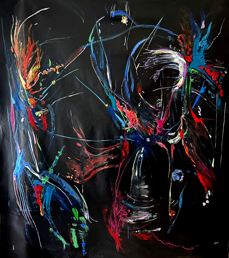 Acorde mayor en negro. Mixed media on canvas, 180 × 160 cm