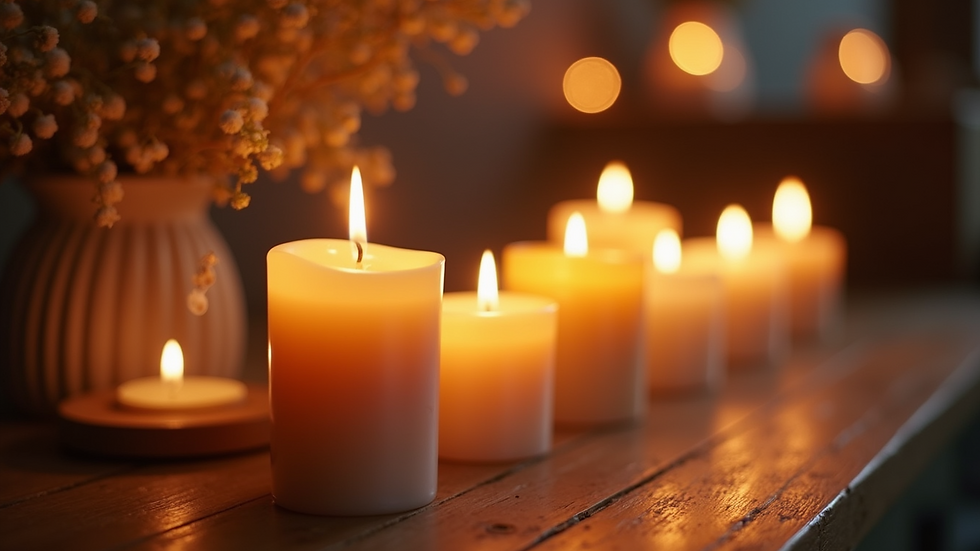 Wide angle view of a cozy home ambiance created by unique candle scents