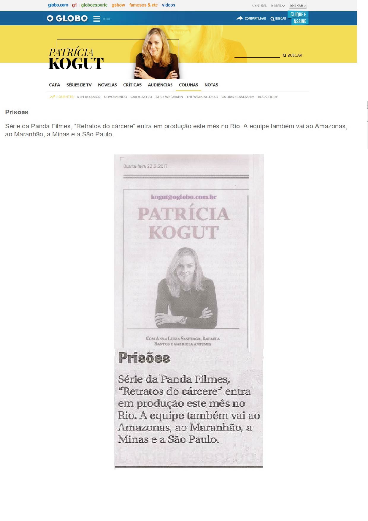 Coluna Patrícia Kogut | 22.03