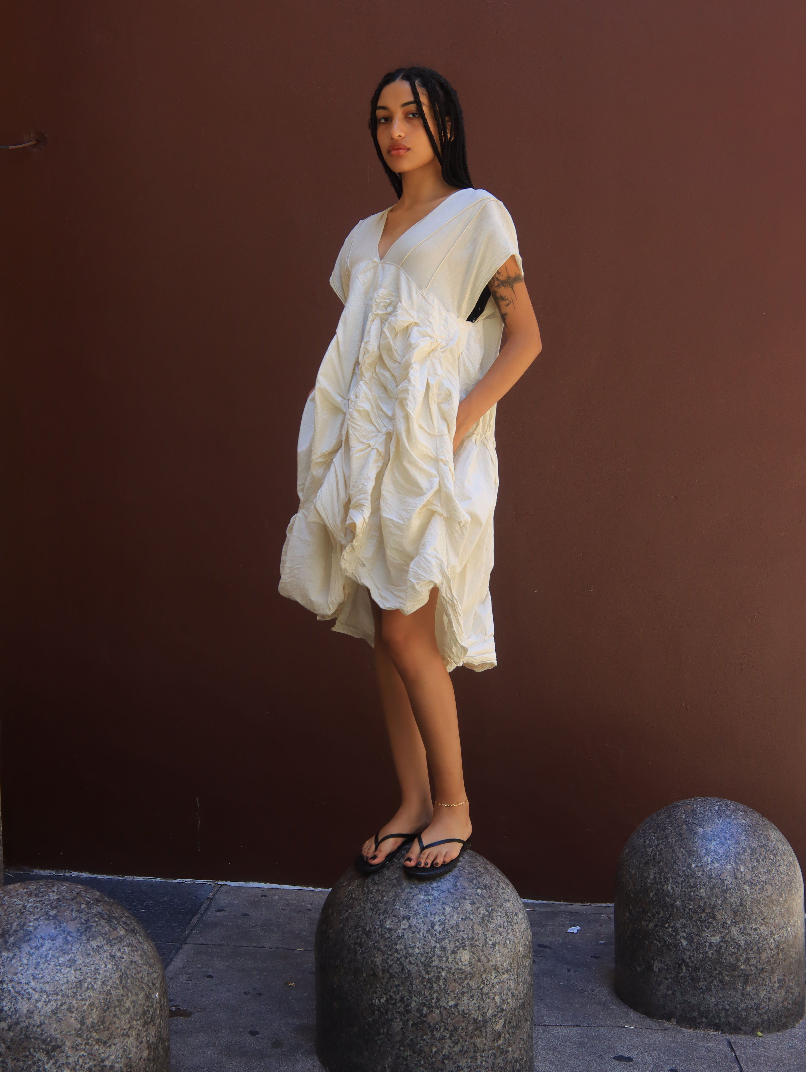 CREME COTTON/VOILE CLOUD DRESS