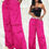 Thumbnail: Coolane Women's Streetwear Cargo 2in1 Stretchy Elastic Waistband Parachute Pants