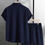 Thumbnail: Homme Men's Solid Color Textured Short Sleeve Shirt And Shorts Set For Summer