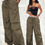 Thumbnail: Coolane Women's Streetwear Cargo 2in1 Stretchy Elastic Waistband Parachute Pants