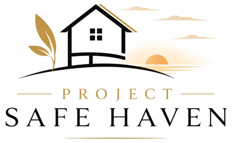 Project Safe Haven logo: a house on a hill with a leaf and rising sun