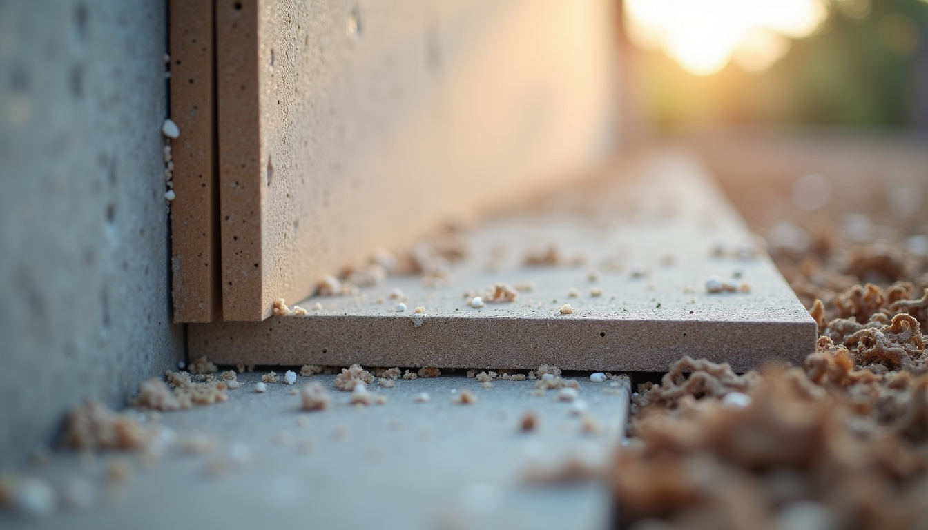 Close-up view of assembled wall panels being installed on a foundation