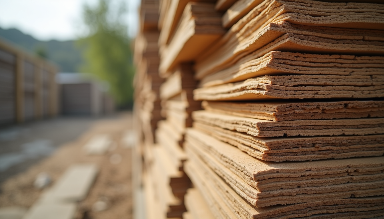 Close-up view of sustainable building materials stacked for construction