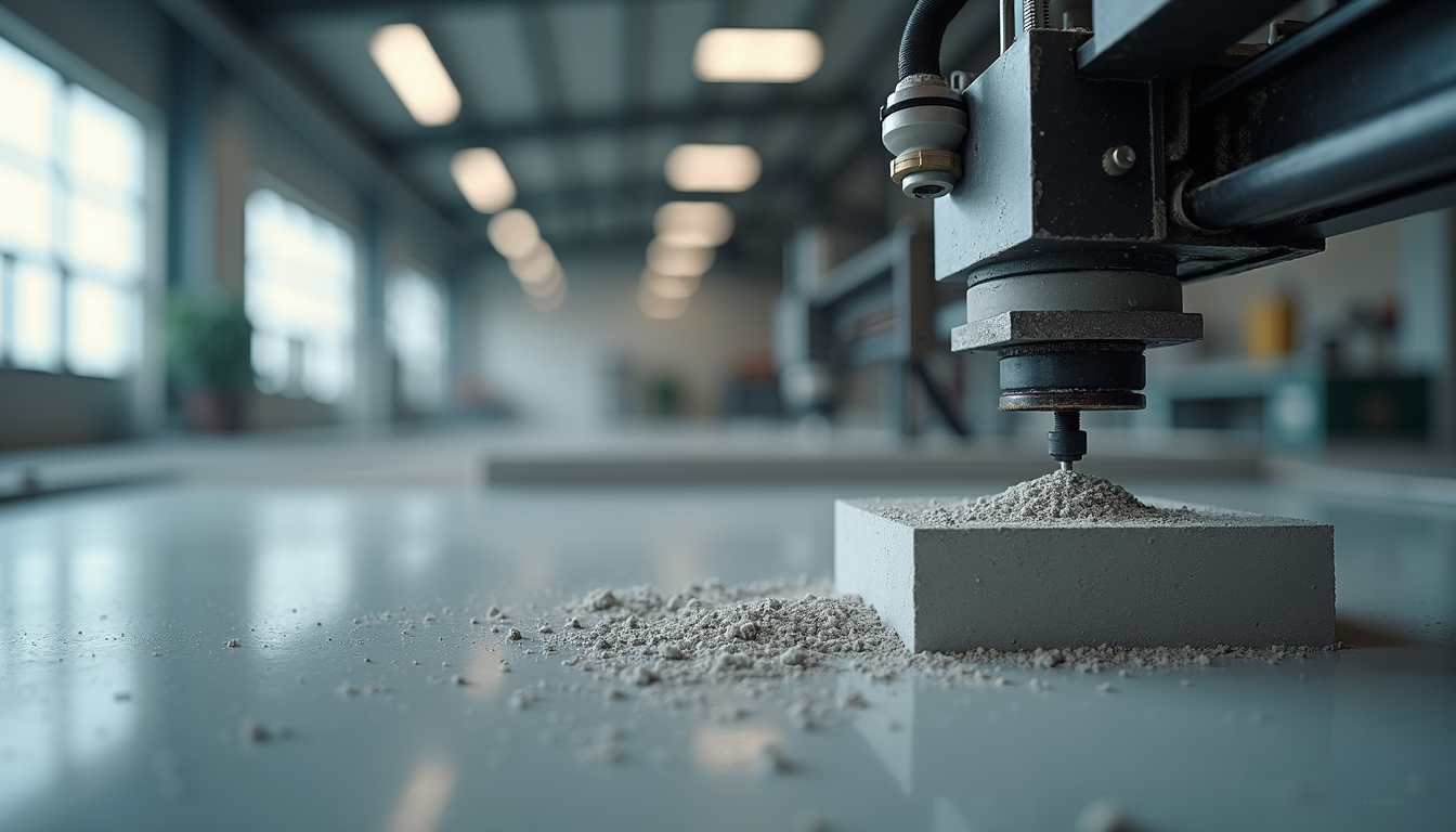 Eye-level view of a 3D printer constructing a concrete wall