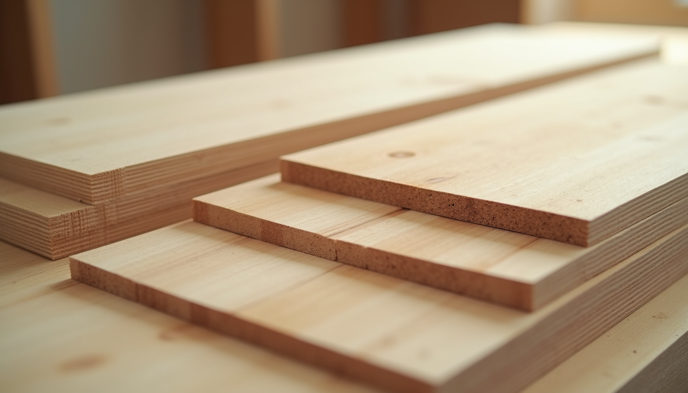 Close-up view of pre-cut wooden panels arranged for DIY home assembly