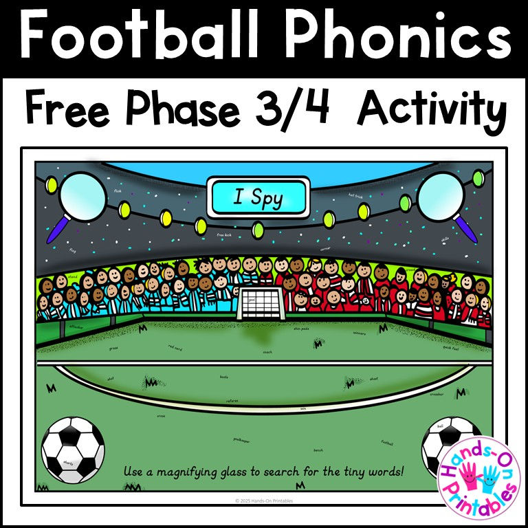 Free phonics phase 3/4 football activity for children.