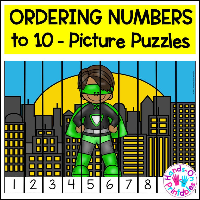 Numbers to 10 Superhero Picture Puzzles