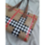 handmade bag using recycled paper brown, black, white and red