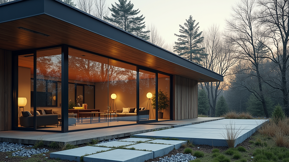 Close-up view of a glass facade in a modern a-frame house