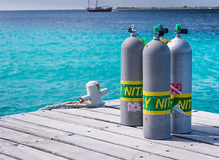 Scuba cylinders on a dock, Bonaire, Netherlands Antilles.jpg