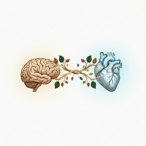 Ilustración de un cerebro y un corazón unidos por ramas y hojas doradas que simbolizan el equilibrio entre mente y espíritu, razón y emoción.