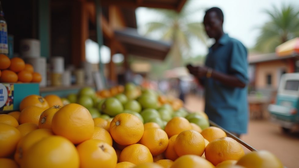 Eye-level view of a street vendor selling fresh fruit juices in Ghana