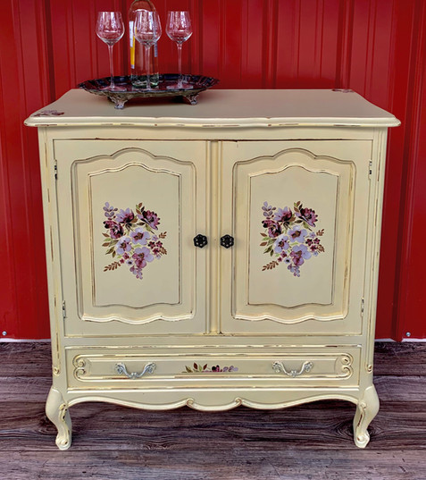 Vintage French provincial cupboard turned shabby chic wine cabinet