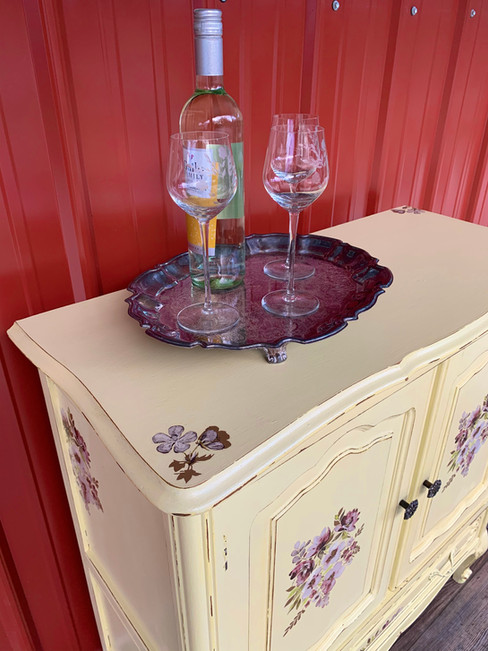Vintage French provincial cupboard turned shabby chic wine cabinet