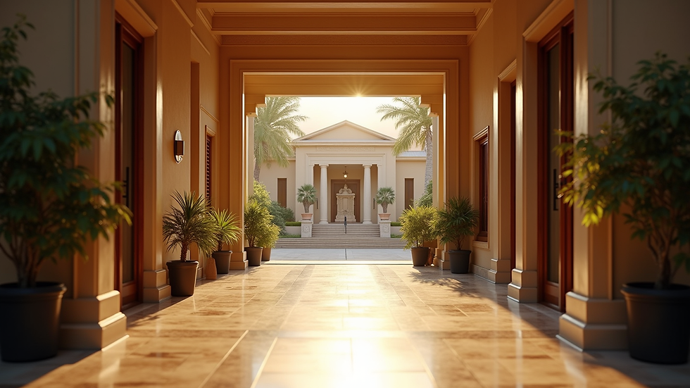 Eye-level view of the welcoming entrance of Seva Atithi Bhawan
