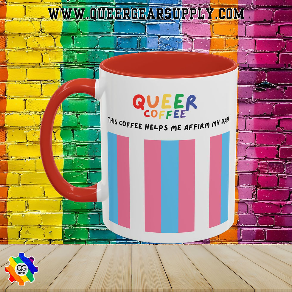 Thumbnail: Queer Coffee "This coffee helps..." Transgender Pride 11/15oz Accent Coffee Mug