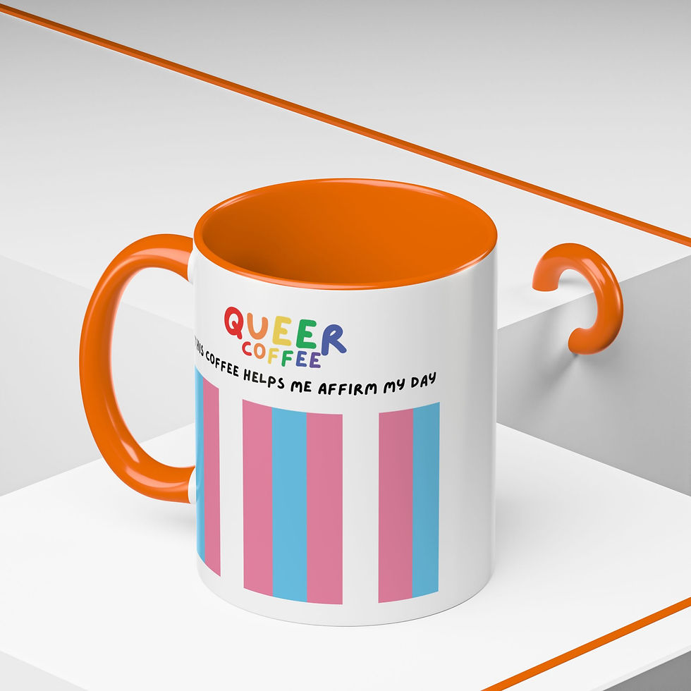 Thumbnail: Queer Coffee "This coffee helps..." Transgender Pride 11/15oz Accent Coffee Mug