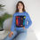 Thumbnail: Halloween Retro Pop Art Sweatshirt, Spooky Season Neon Black Cat Pumpkin Top 