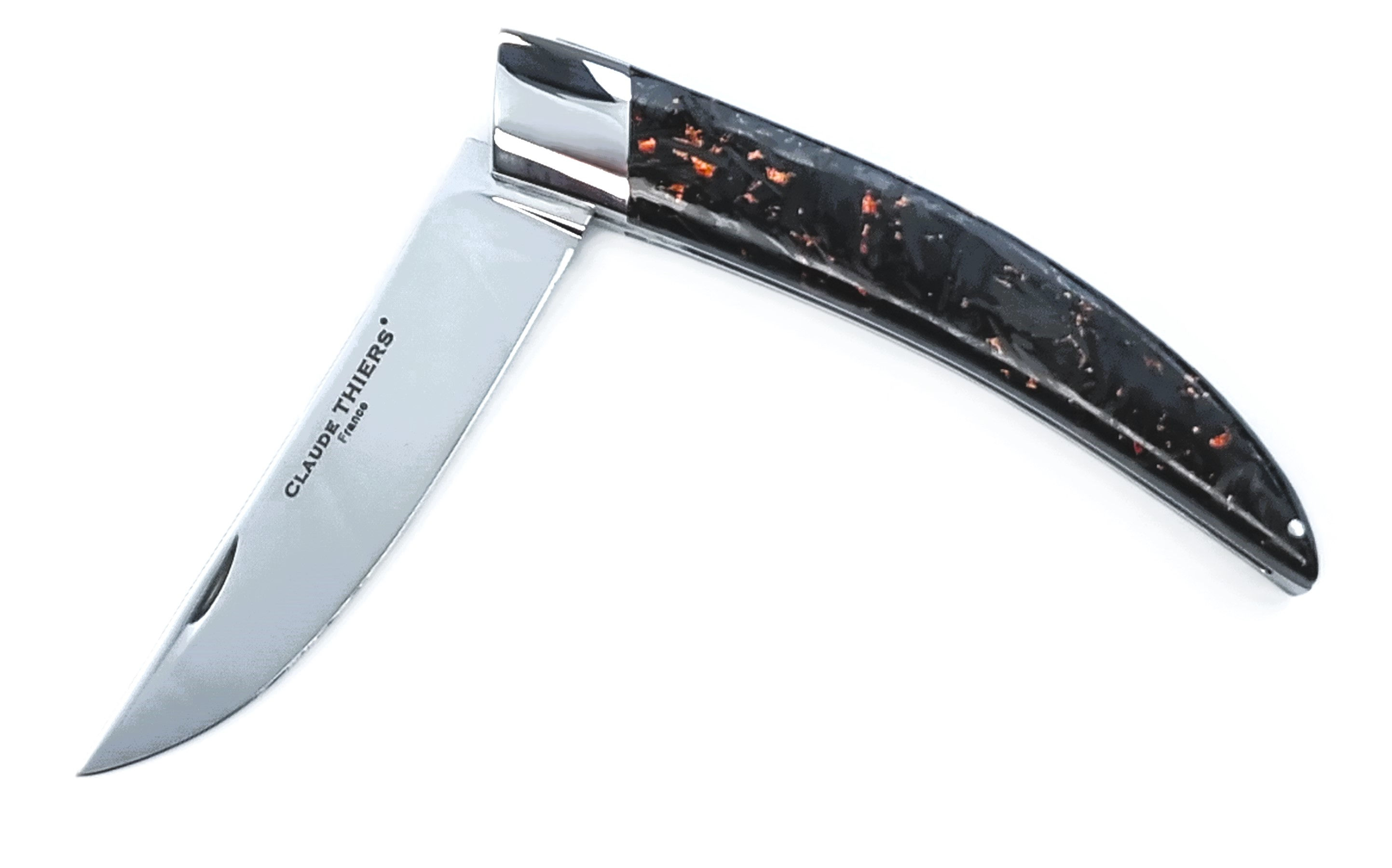 Couteau de poche CLAUDE THIERS® - Le Volcanic - Manche carbone incrusté - 1Mitre