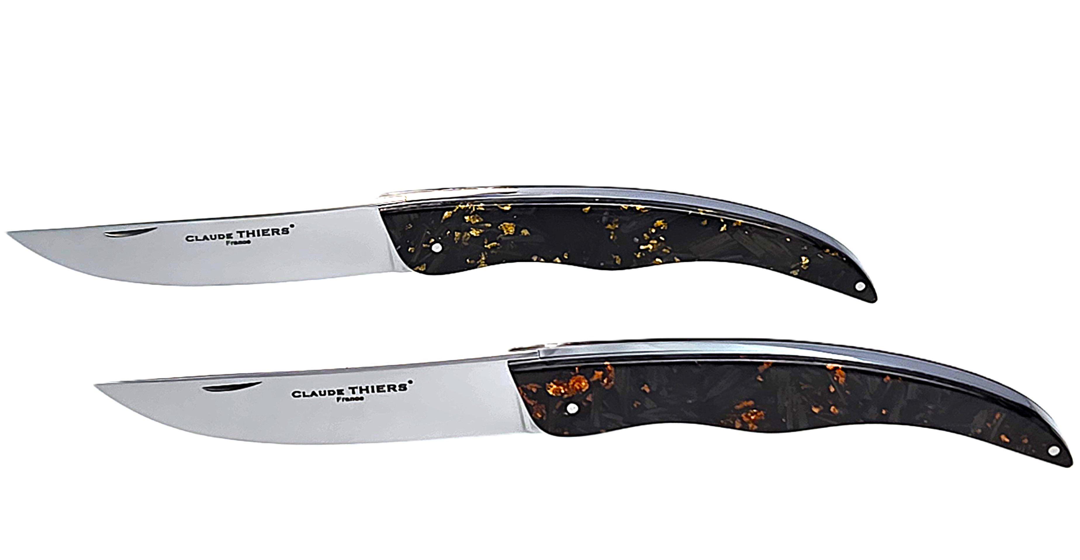 Couteau de poche CLAUDE THIERS® - Manche carbone compressé avec incrustations