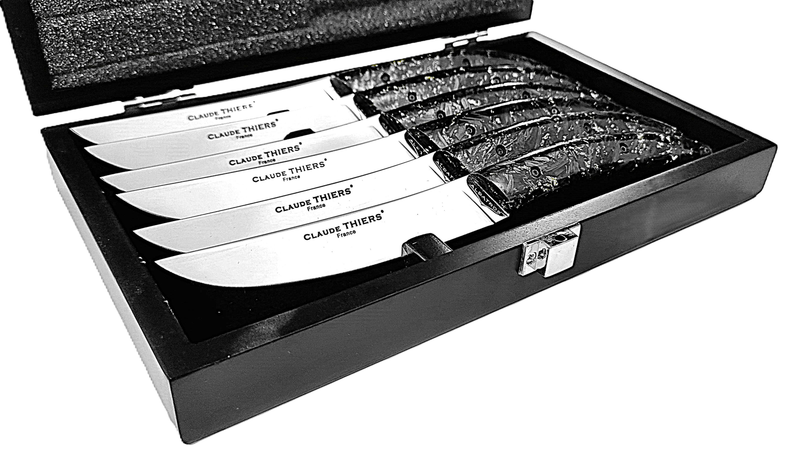 Coffret 6 couteaux CLAUDE THIERS® Le Volcanic - Carbone incrustations Argent