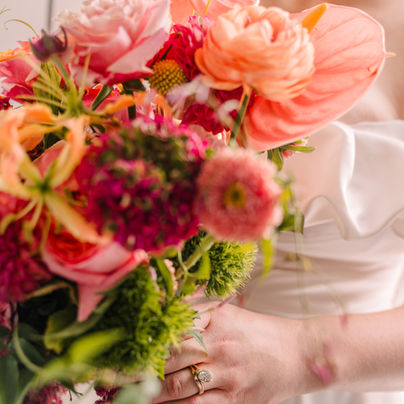 pink yellow and orange wedding flowers