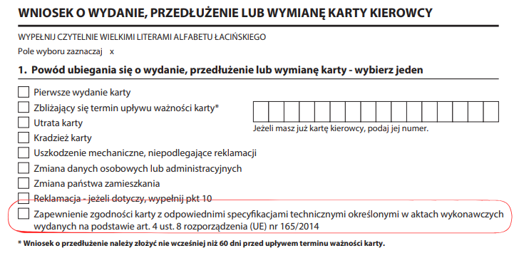 Wniosek o wydanie karty kierowcy
