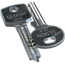 a cut out image of two silver Ultion keys