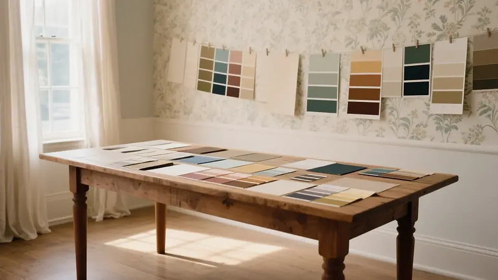 Wallpaper and paint color swatch pairings showing complementary and contrasting options