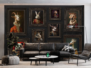 Luxury animal portrait wallpaper in modern living room by RunpWell, a leading wallpaper manufacturer in China
