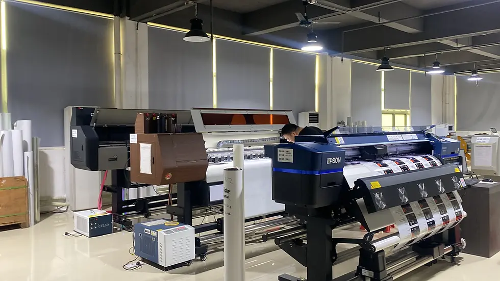 RunpWell printing facility with Epson large-format printers for custom wallpaper and surface material production