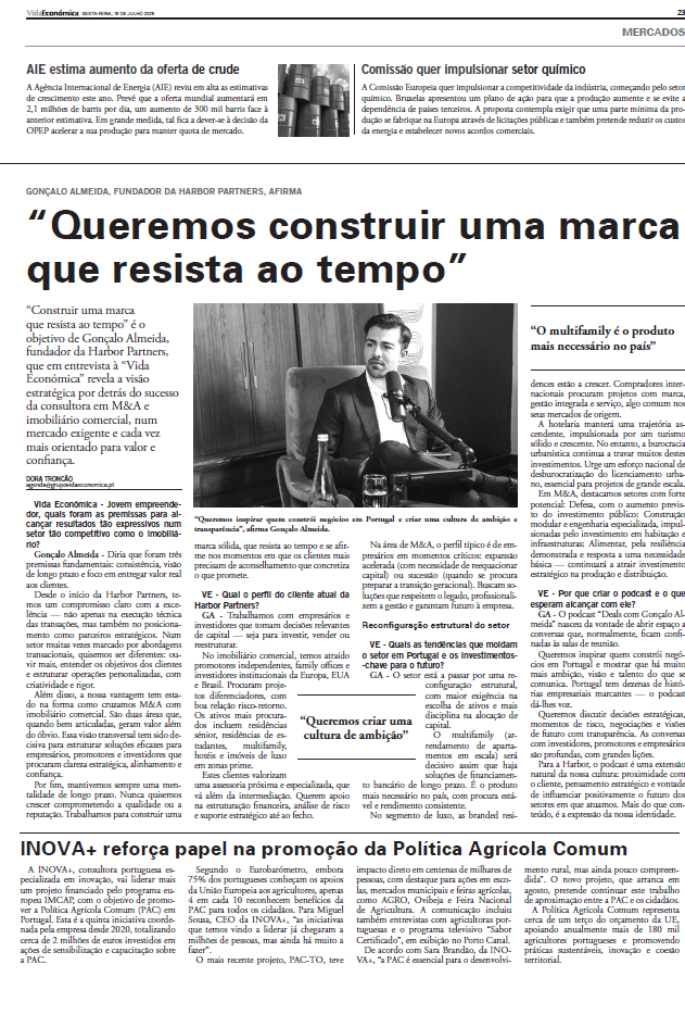 Interview of Gonçalo Almeida in Vida Económica