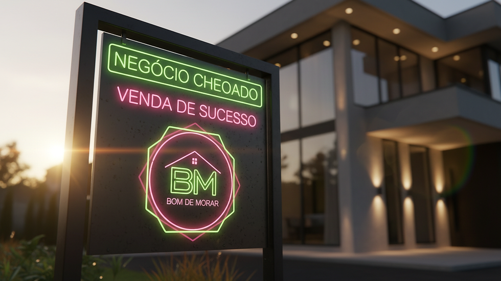 Close-up view of a real estate sign in front of a house in Bagé