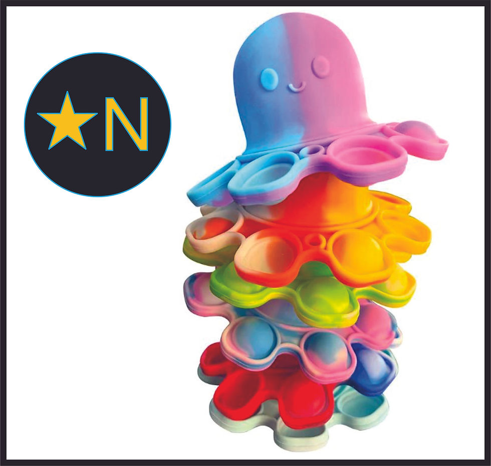 Fidget Poppers - Marble 3.5" x 2" Reversible Octopus Keychain with Display