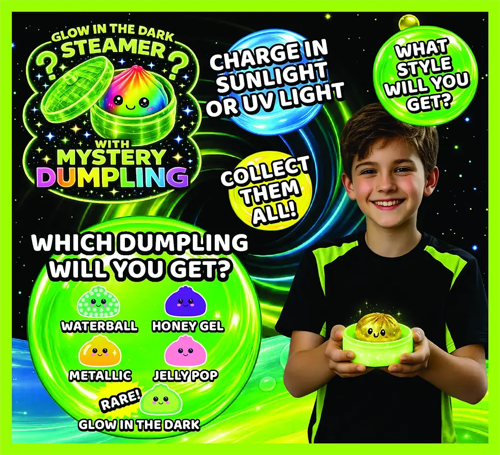 Thumbnail: FunDoh™ 4 Inch Mystery Squishy Dumplings - Glow - Glow Steamer - Displays of 12
