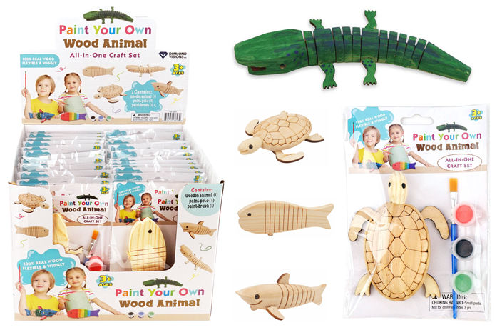 Wooden Toys - 4.5" to 6.5" Animal Paint Set - 4 Assorted Animals - Display