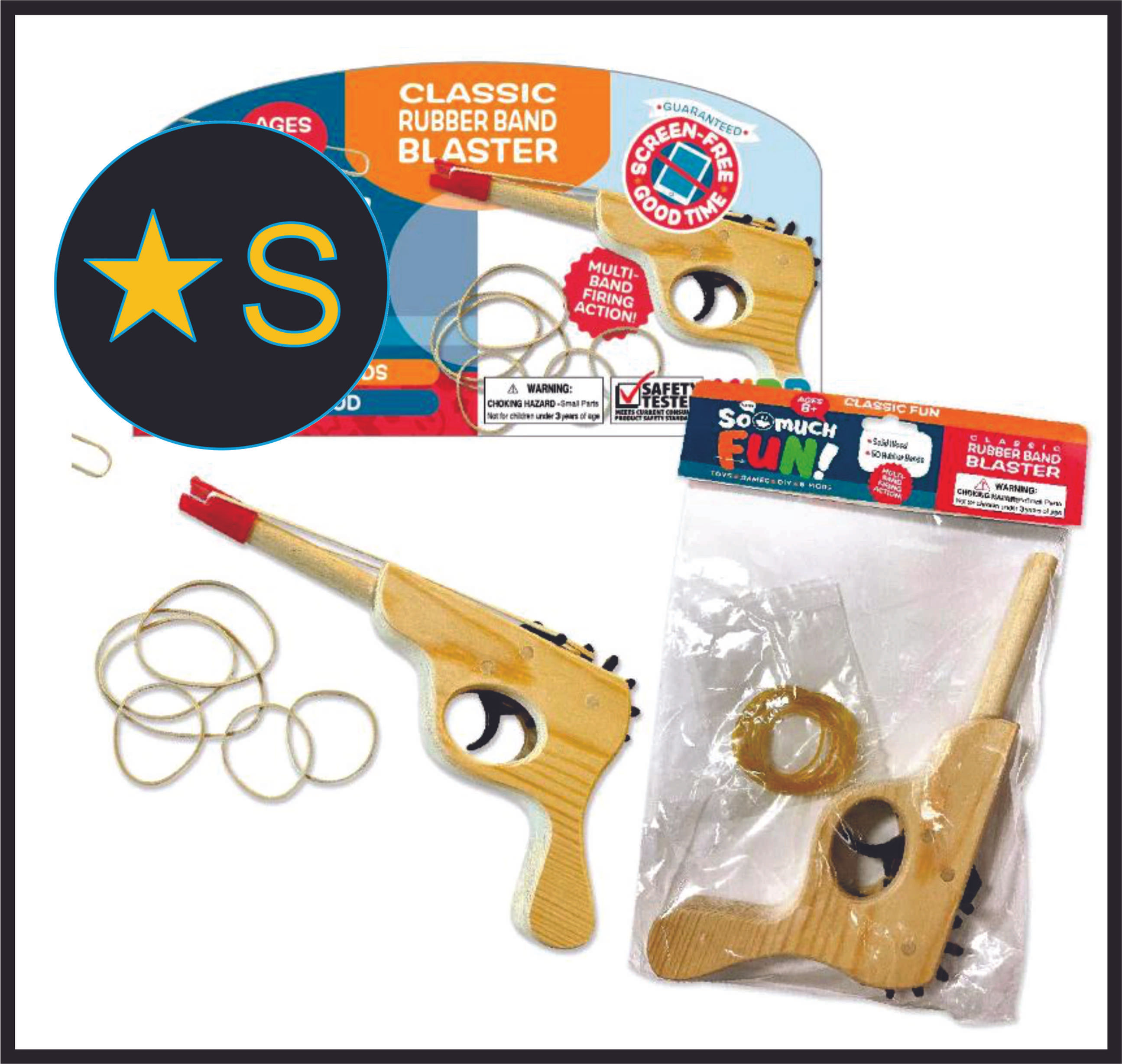 Classic Rubber Band Blaster - Wooden Rubber Band Gun - 50 Rubber Bands Included