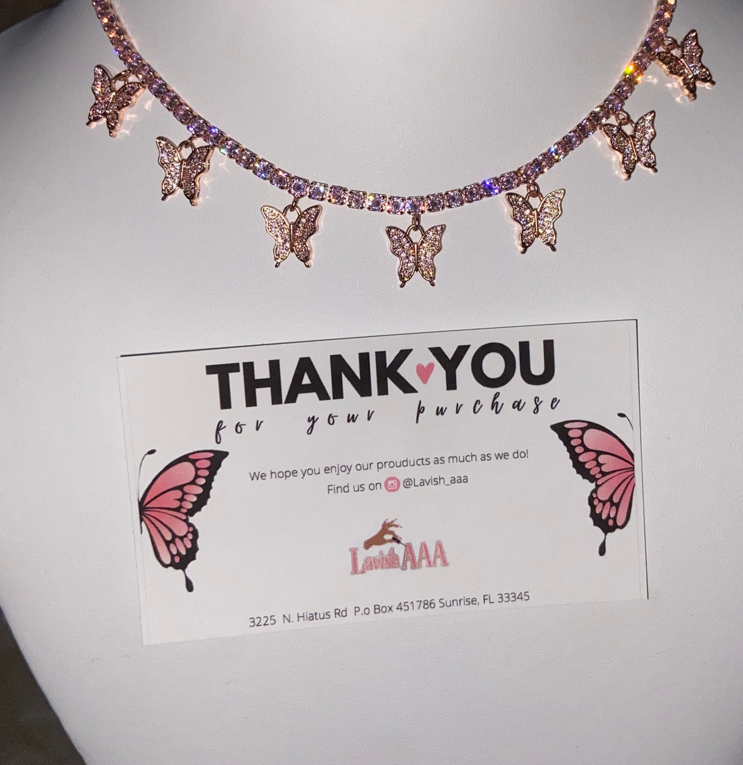 Pink Butterfly Tennis Necklace🦋