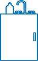 a basic outline of a sink with taps and a cupboad underneath, relating to kitchen or bathroom plumbing