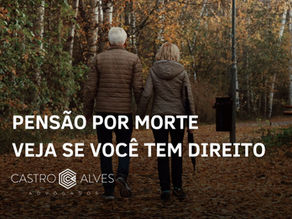 Casal de idosos caminhando e texto sobre pensão por morte