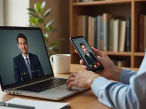 Pessoa em casa usando notebook e smartphone para atendimento jurídico online