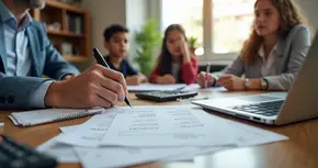 Família com documentos calculando valor de benefício pós-óbito com advogado