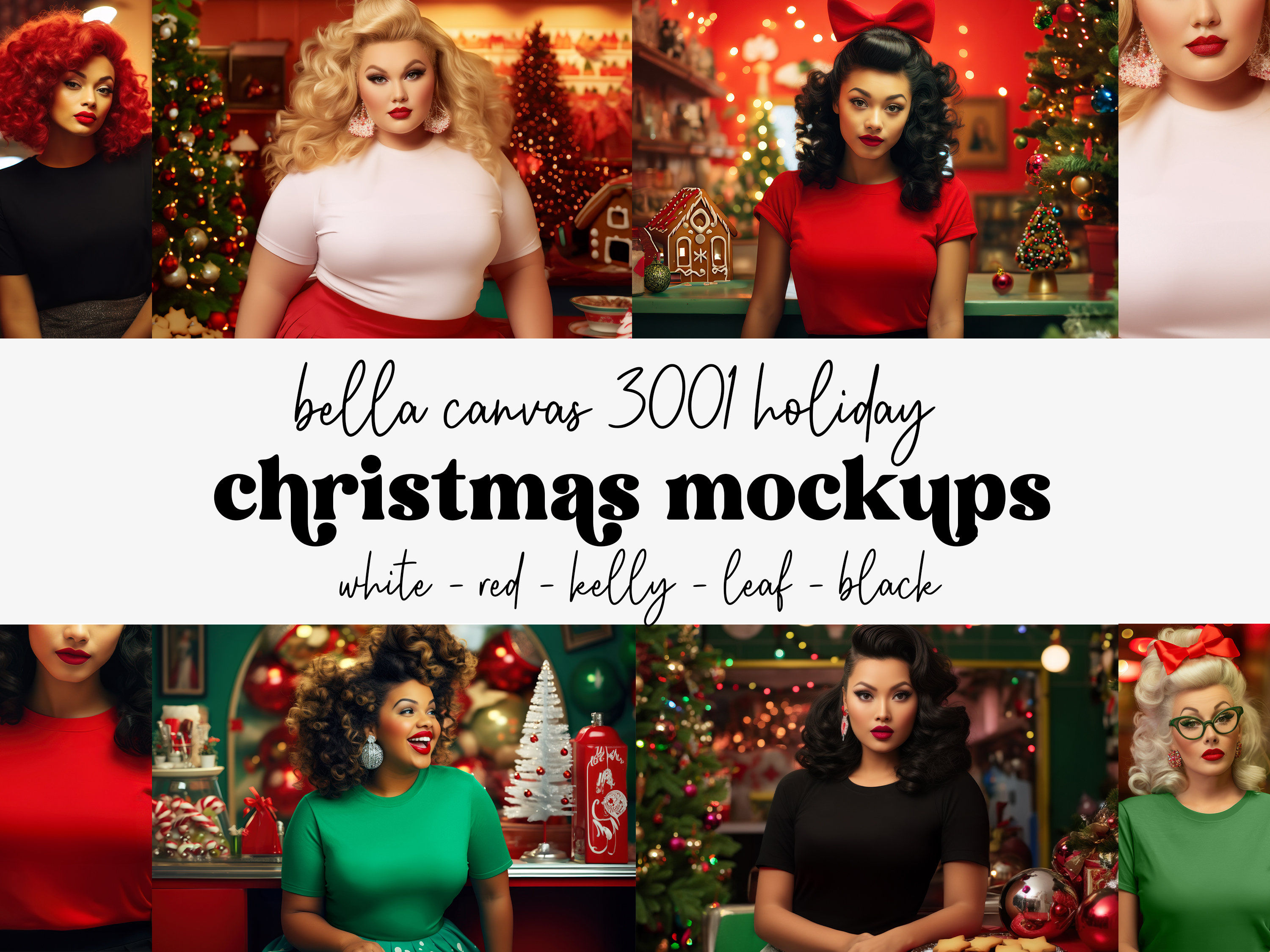 WOW!!! Retro Christmas Bella Canvas 3001 Mockup Mini Bundle | Holiday Nostalgic