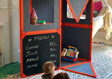 Superspace blackboard attachment featuring a handmade menu created by kids, encouraging creative play, writing skills, and im