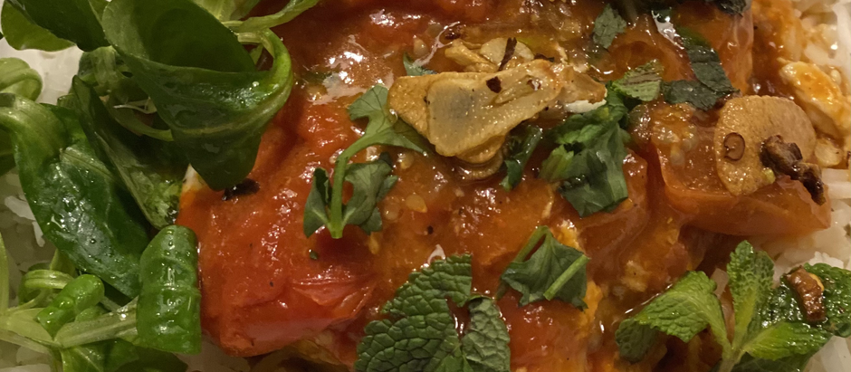 Bacalao confitado con tomates Cherry al aceite de Chile