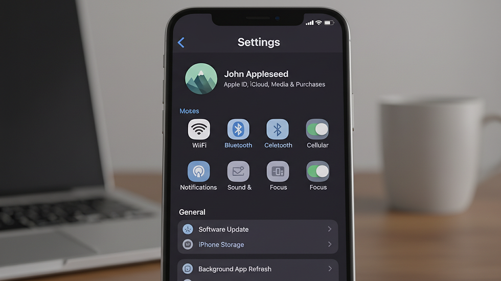 Close-up view of iPhone screen showing personalized settings menu